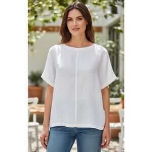 J. Jill Pure Jill Size L White 100% Linen Boxy Top Blouse Lagenlook